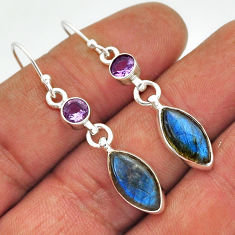8.87cts natural blue labradorite purple amethyst silver dangle earrings n19498