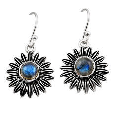 2.11cts natural blue labradorite round 925 sterling silver dangle earrings n9480