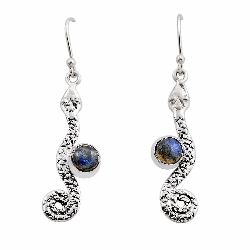 1.70cts natural blue labradorite round 925 sterling silver snake earrings y89738