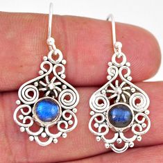 1.89cts natural blue labradorite round sterling silver dangle earrings y46307