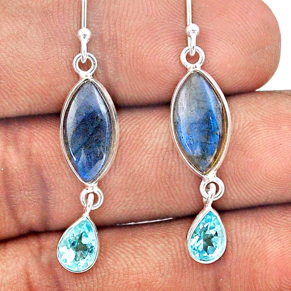 9.74cts natural blue labradorite topaz 925 silver dangle earrings jewelry t83936