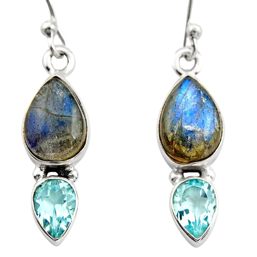 6.83cts natural blue labradorite topaz 925 silver dangle earrings r21585