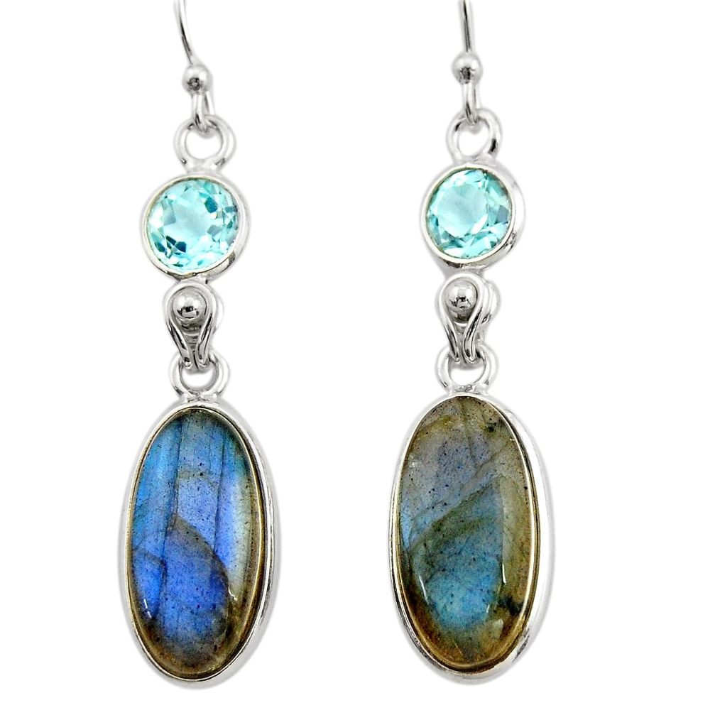 13.52cts natural blue labradorite topaz 925 silver dangle earrings r21675