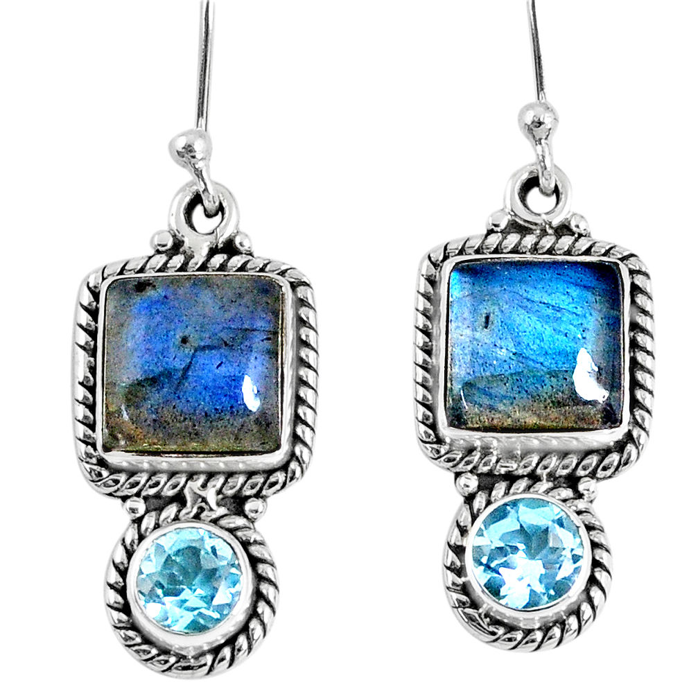10.21cts natural blue labradorite topaz 925 silver dangle earrings r59815