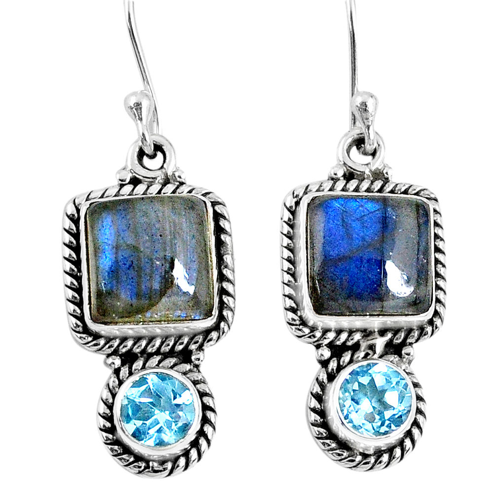 10.60cts natural blue labradorite topaz 925 silver dangle earrings r59816