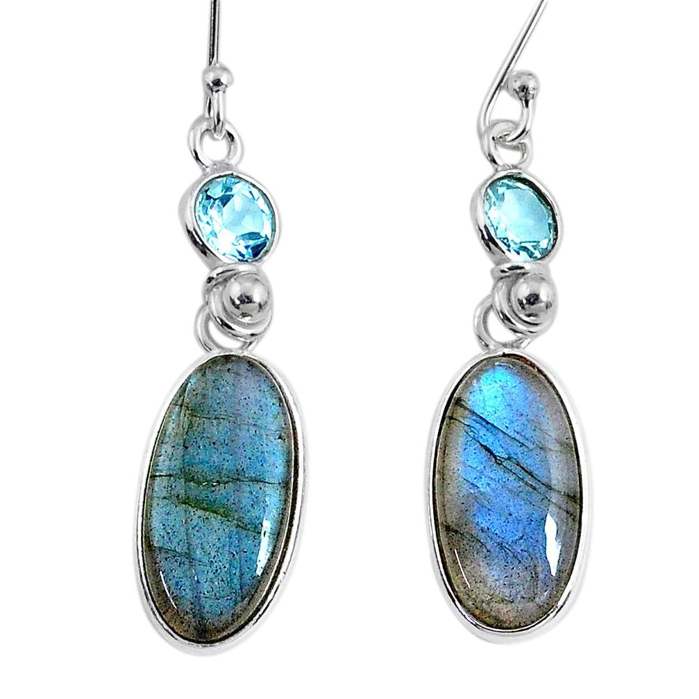 11.96cts natural blue labradorite topaz 925 silver dangle earrings r63623