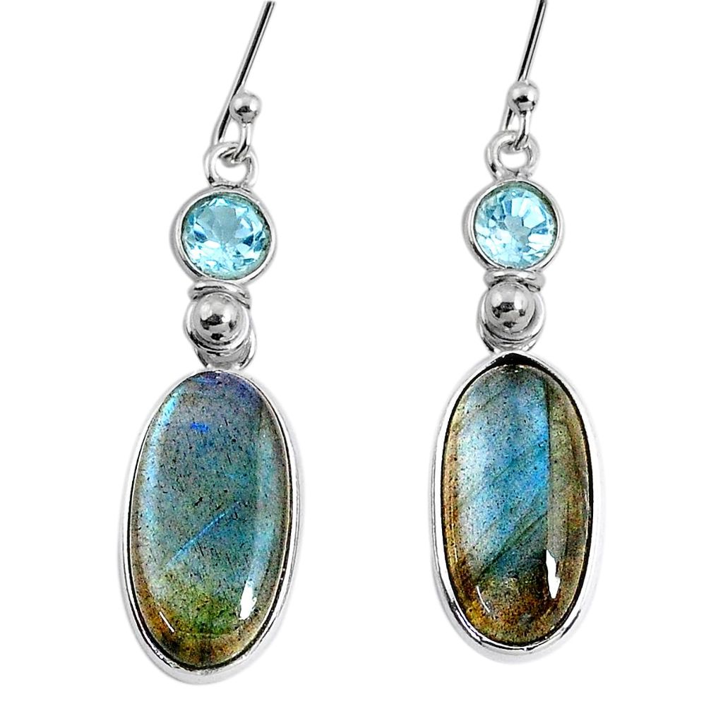 11.45cts natural blue labradorite topaz 925 silver dangle earrings r63624