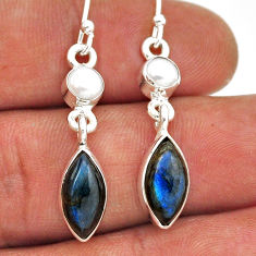 9.37cts natural blue labradorite white pearl 925 silver dangle earrings n42702