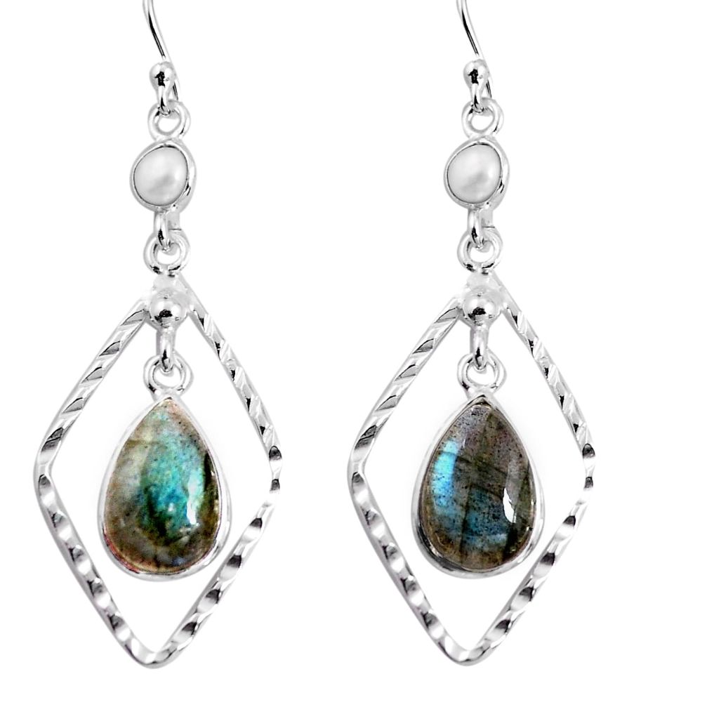 9.16cts natural blue labradorite white pearl 925 silver dangle earrings p92500