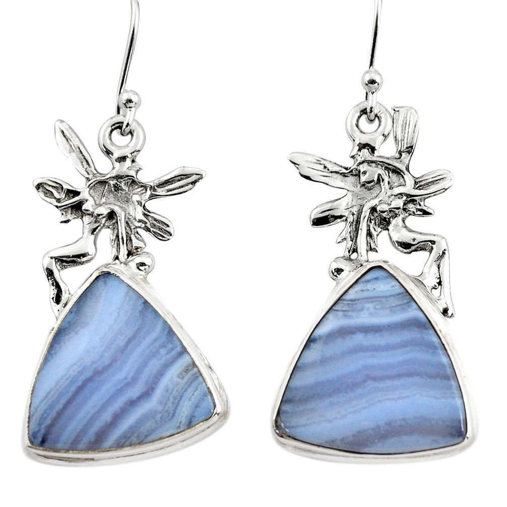 18.56cts natural blue lace agate 925 silver angel wings fairy earrings r45310