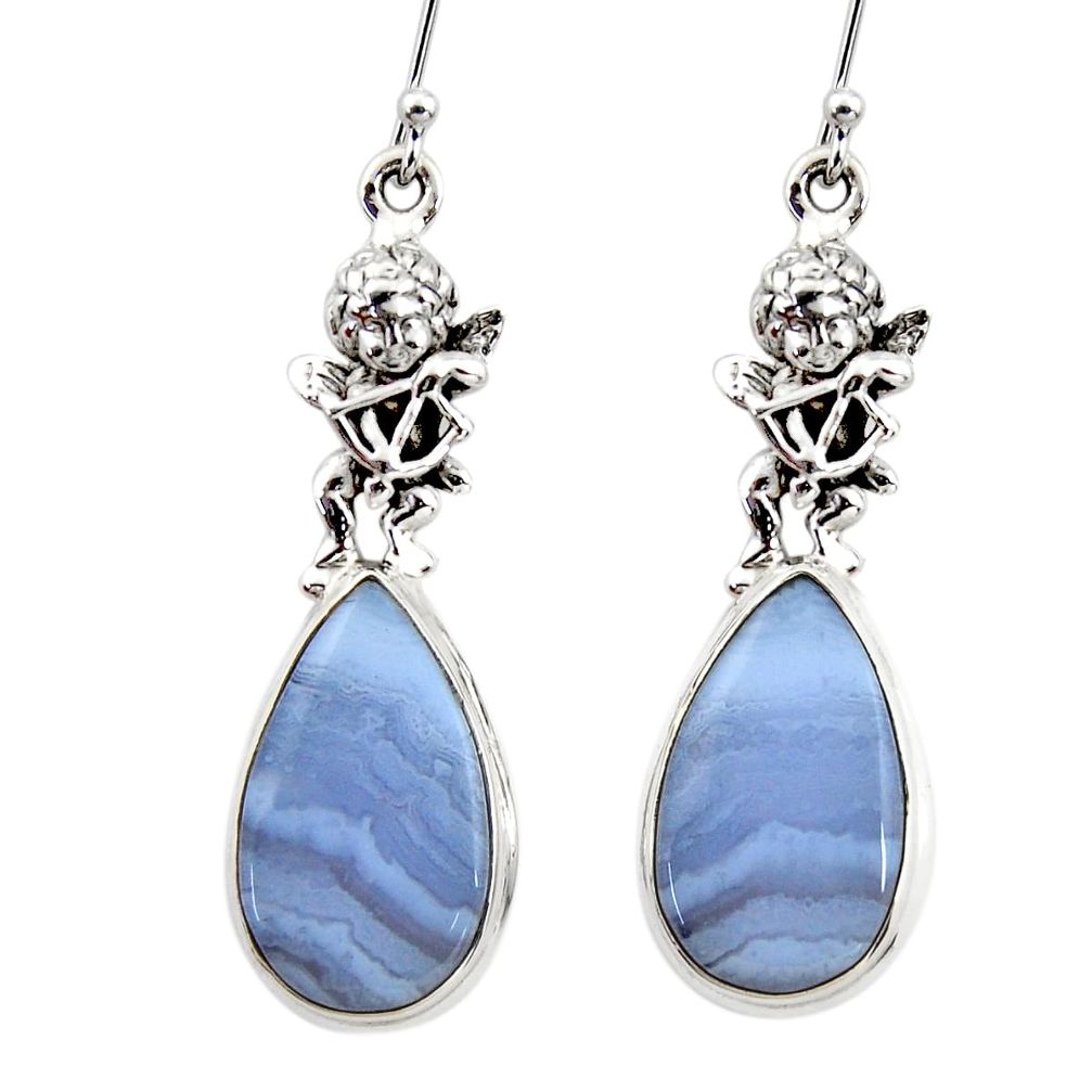 18.77cts natural blue lace agate 925 silver cupid angel wings earrings r45312