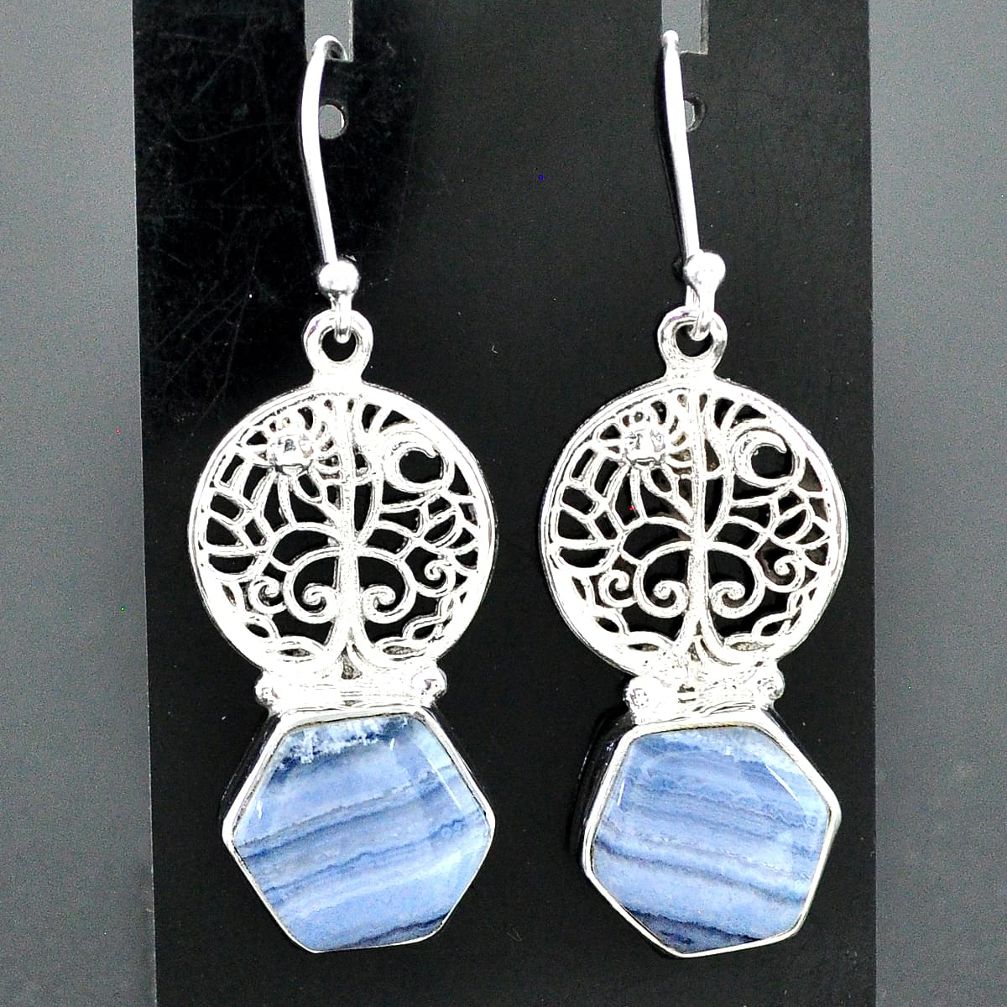 10.06cts natural blue lace agate 925 silver tree of life earrings r96796