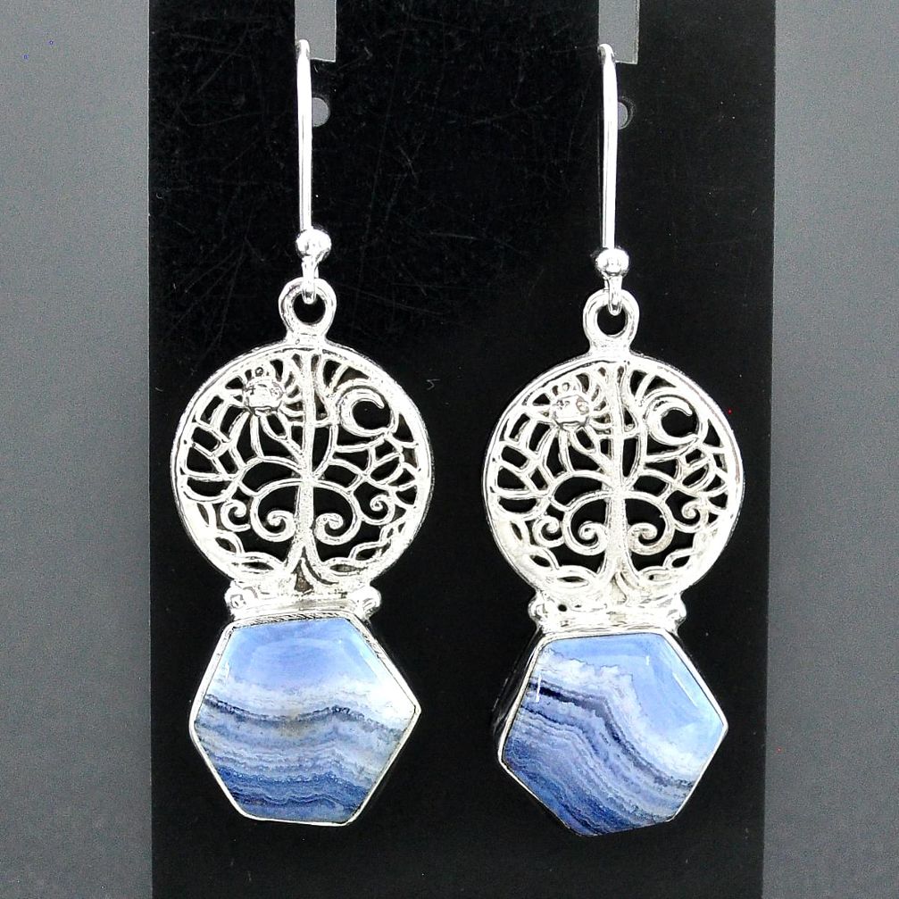 10.25cts natural blue lace agate 925 silver tree of life earrings r96816