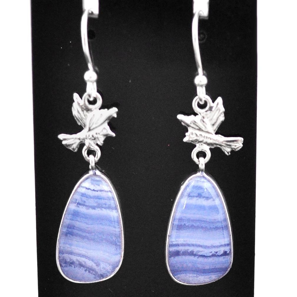 9.42cts natural blue lace agate 925 sterling silver birds earrings t60734