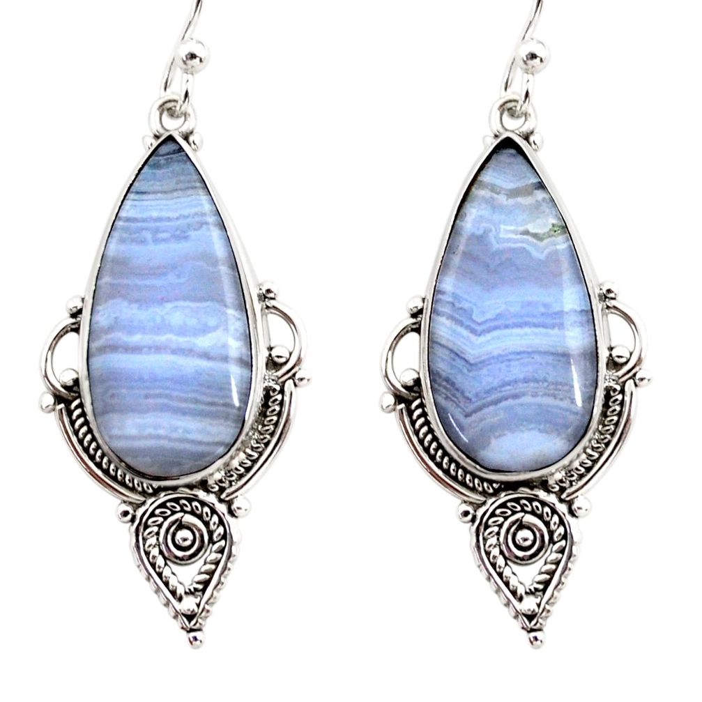 14.72cts natural blue lace agate 925 sterling silver dangle earrings r30307