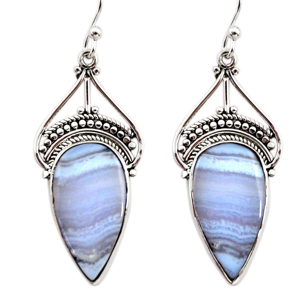15.10cts natural blue lace agate 925 sterling silver dangle earrings r30310