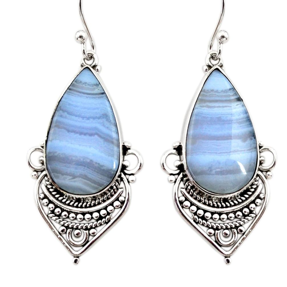16.18cts natural blue lace agate 925 sterling silver dangle earrings r30311