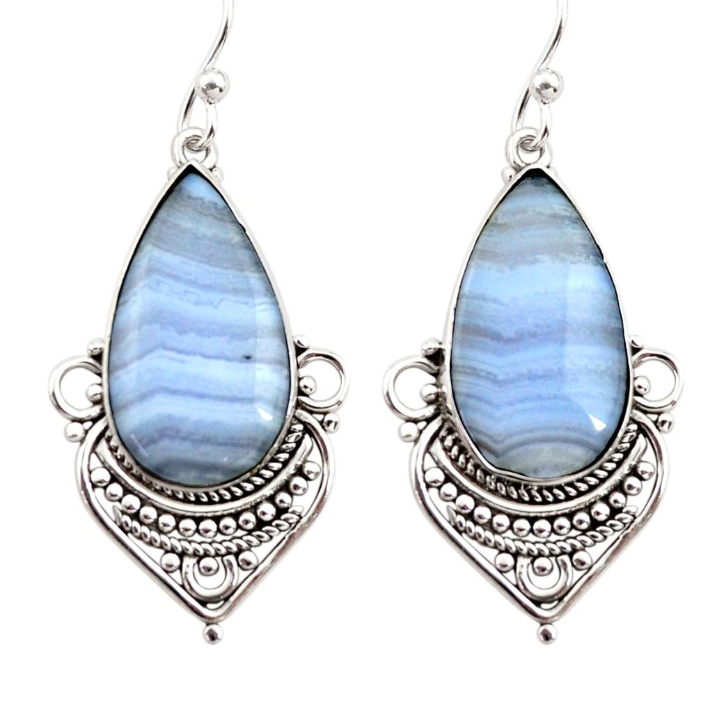 16.20cts natural blue lace agate 925 sterling silver dangle earrings r30312