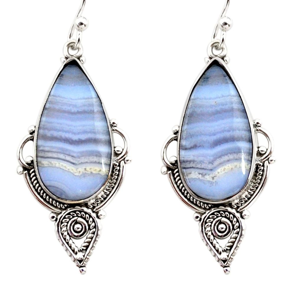 14.18cts natural blue lace agate 925 sterling silver dangle earrings r30315