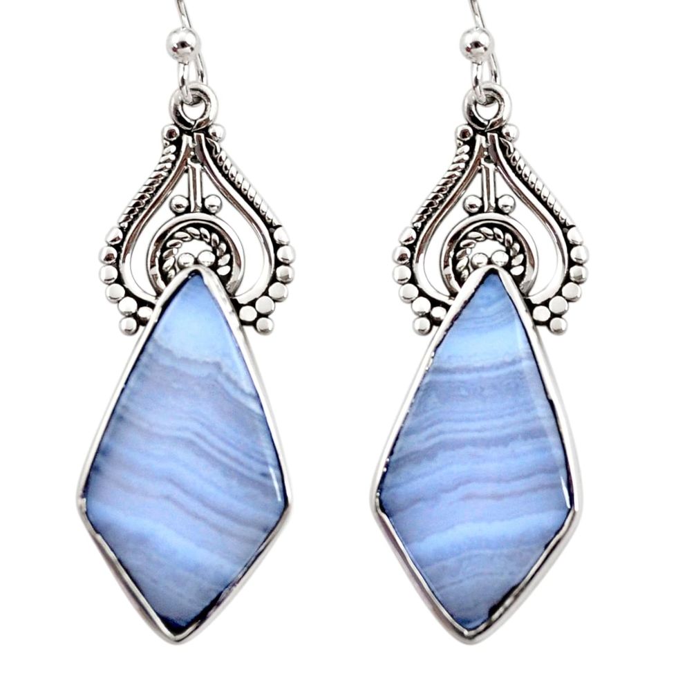 14.23cts natural blue lace agate 925 sterling silver dangle earrings r30319