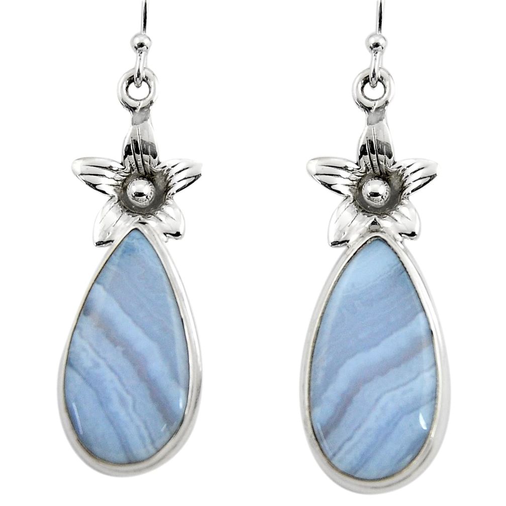 16.28cts natural blue lace agate 925 sterling silver dangle earrings r45313