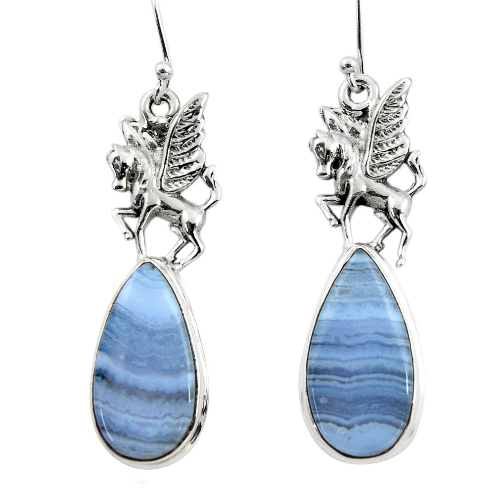 18.31cts natural blue lace agate 925 sterling silver dangle earrings r45315