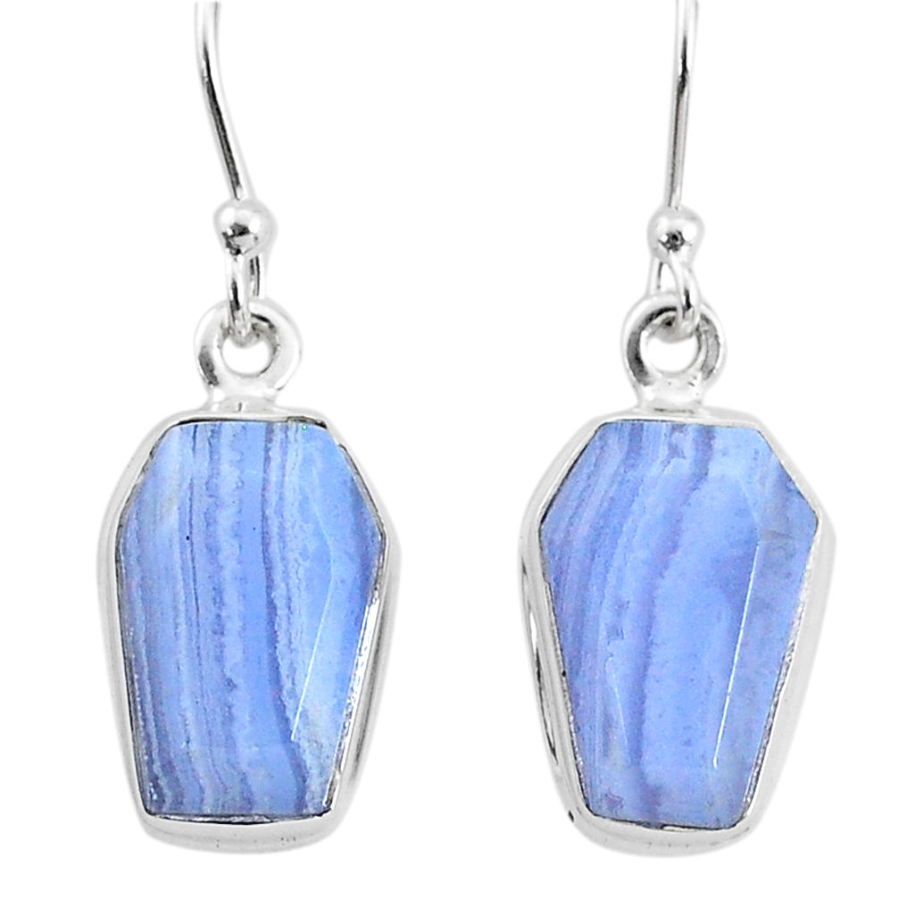 9.84cts natural blue lace agate 925 sterling silver dangle earrings t3666