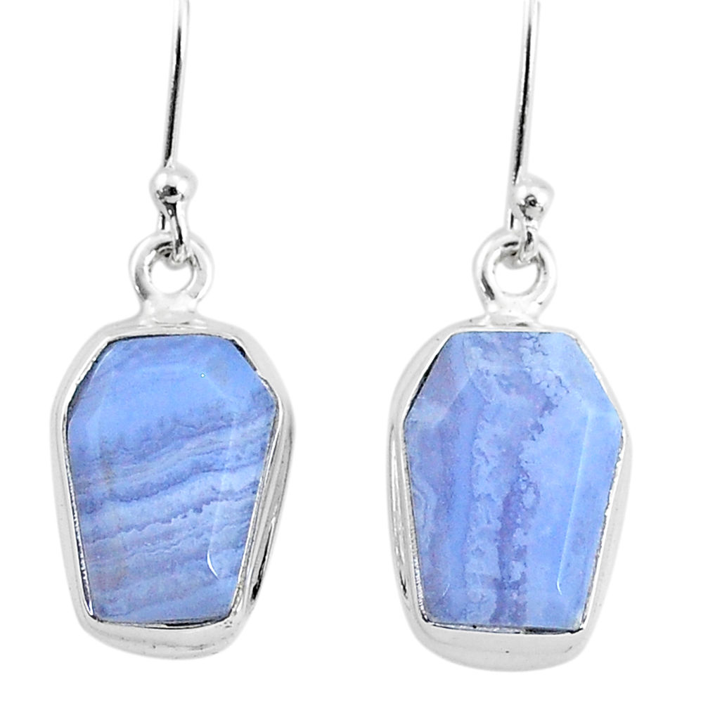 9.75cts natural blue lace agate 925 sterling silver dangle earrings t3694