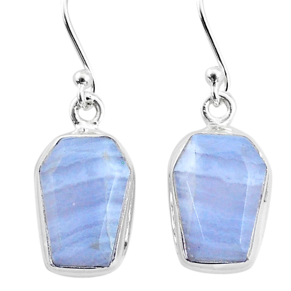 9.84cts natural blue lace agate 925 sterling silver dangle earrings t3698