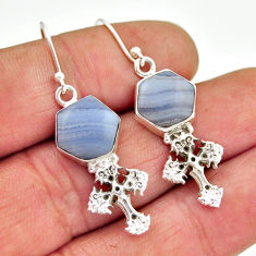 10.55cts natural blue lace agate 925 sterling silver holy cross earrings n23801