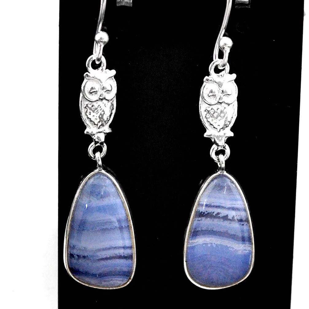 9.34cts natural blue lace agate 925 sterling silver owl earrings jewelry t60821