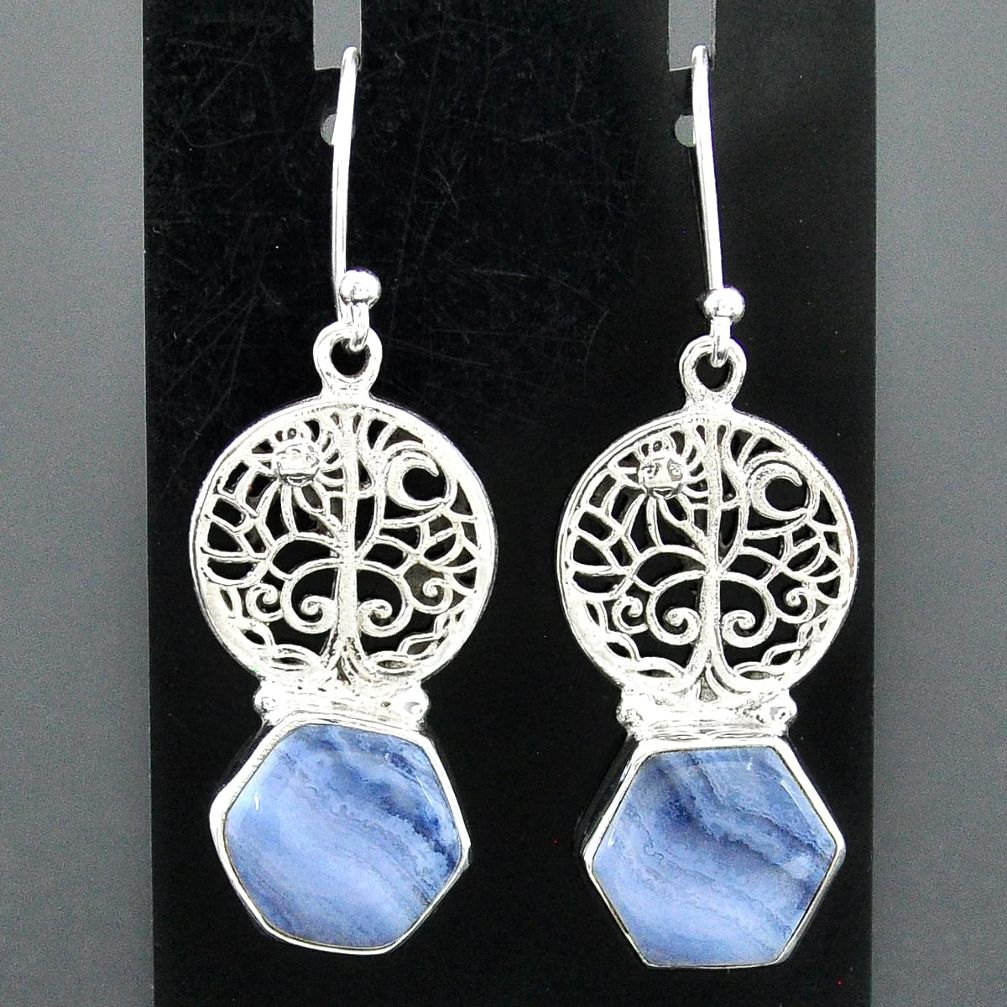 9.96cts natural blue lace agate 925 sterling silver tree of life earrings r96811