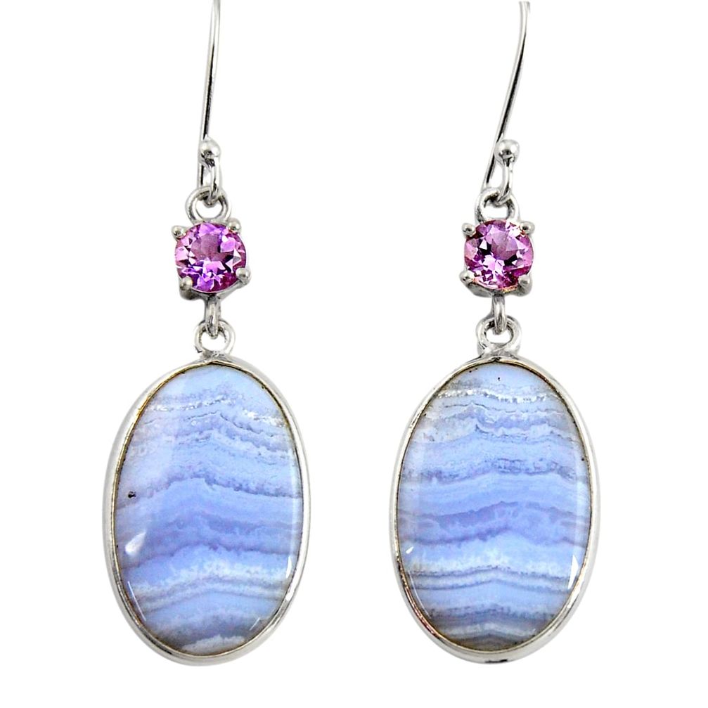  blue lace agate amethyst 925 silver dangle earrings d39541