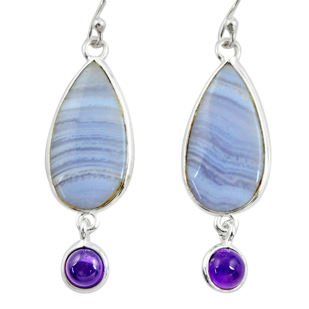 15.34cts natural blue lace agate amethyst 925 silver dangle earrings r28925