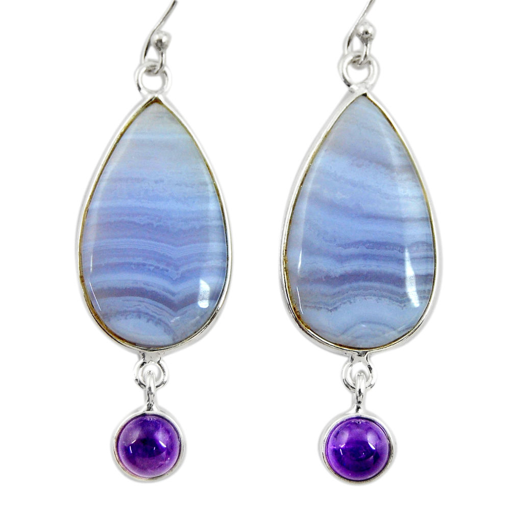 16.88cts natural blue lace agate amethyst 925 silver dangle earrings r28931