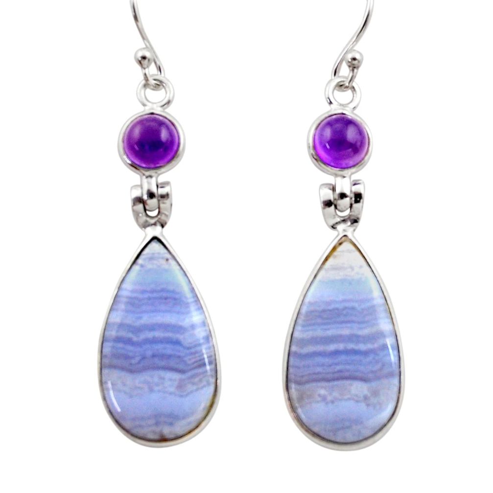16.50cts natural blue lace agate amethyst 925 silver dangle earrings r30410