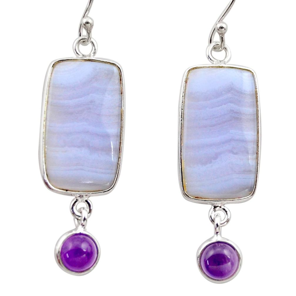 14.18cts natural blue lace agate amethyst 925 silver dangle earrings r30411