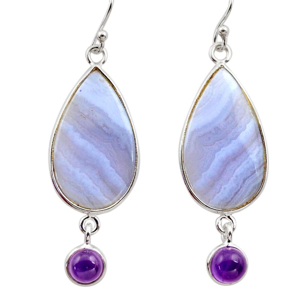 15.25cts natural blue lace agate amethyst 925 silver dangle earrings r30415