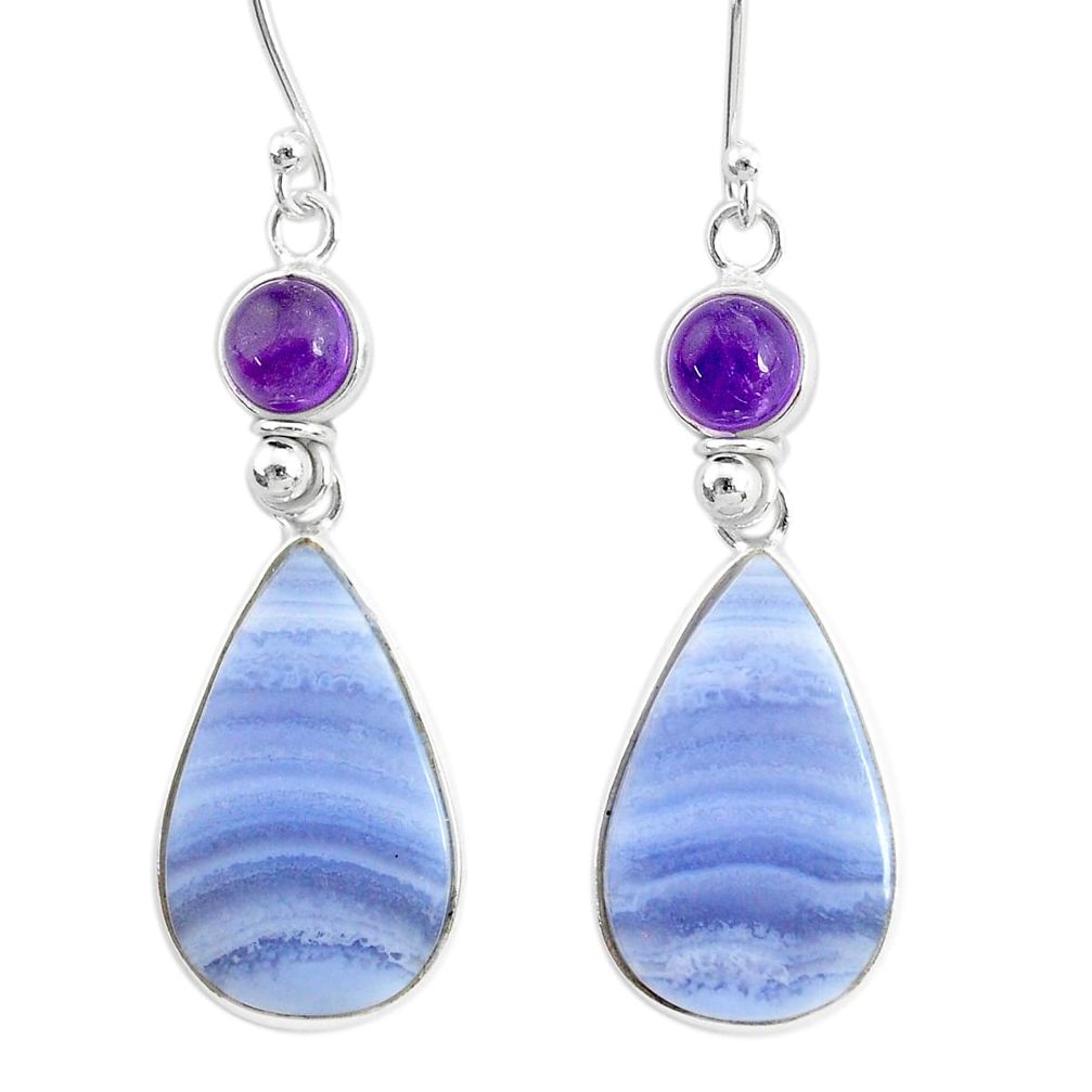 20.34cts natural blue lace agate amethyst 925 silver dangle earrings r86787