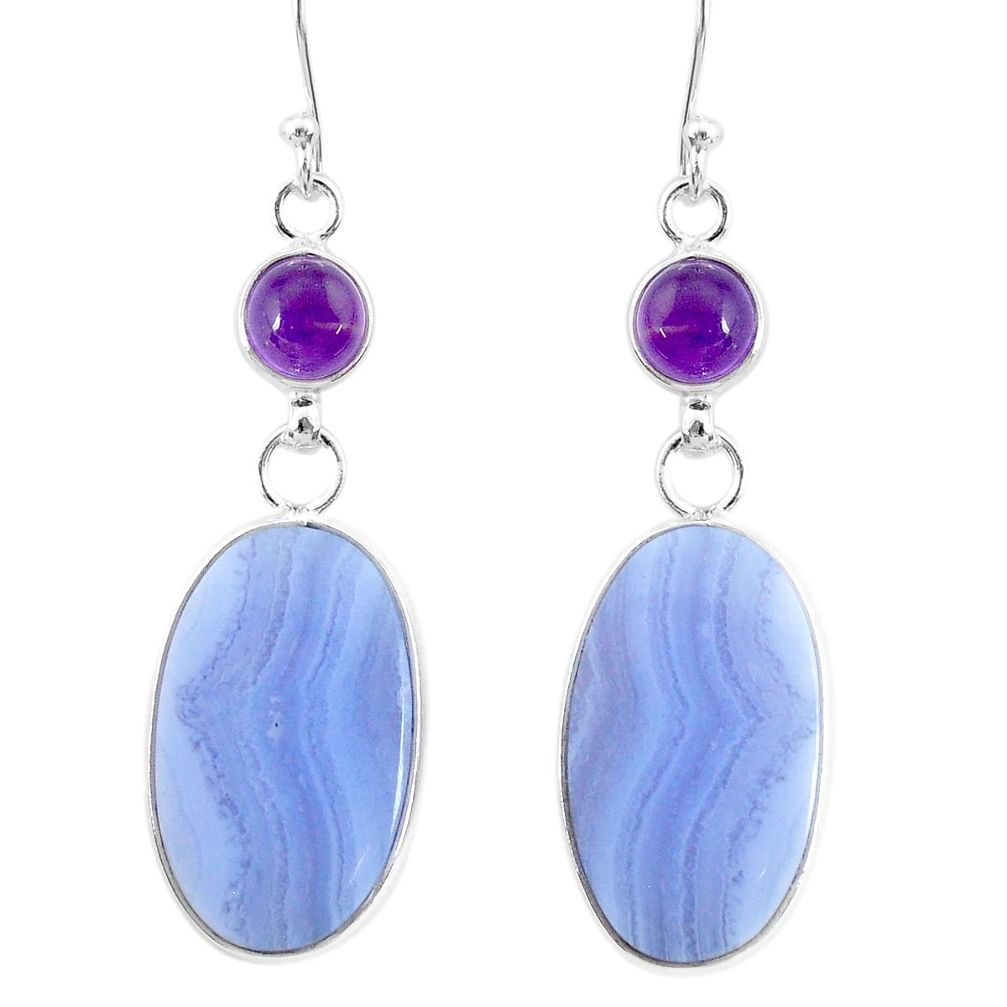 21.01cts natural blue lace agate amethyst 925 silver dangle earrings r86789