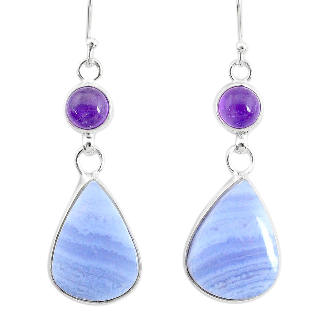 18.39cts natural blue lace agate amethyst 925 silver dangle earrings r86791