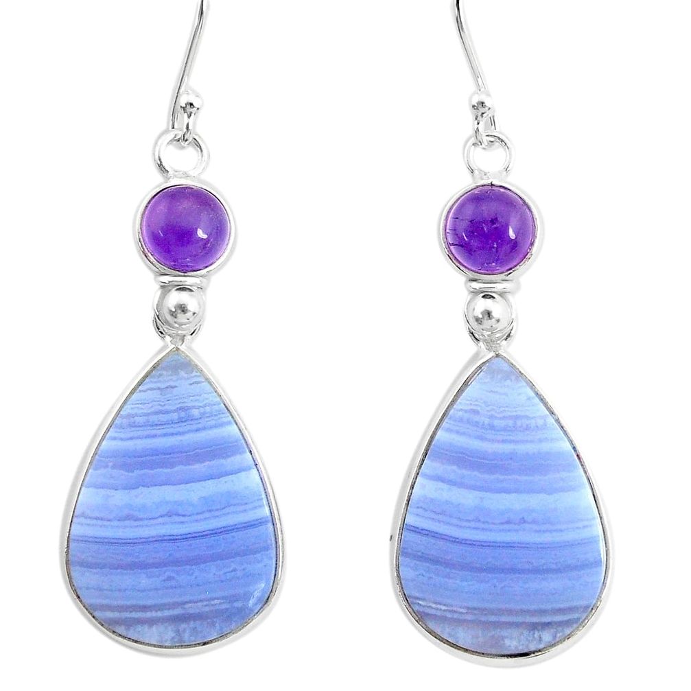 20.40cts natural blue lace agate amethyst 925 silver dangle earrings r86792