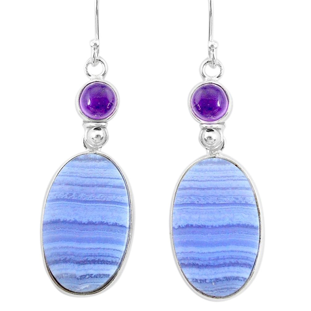 21.44cts natural blue lace agate amethyst 925 silver dangle earrings r86798