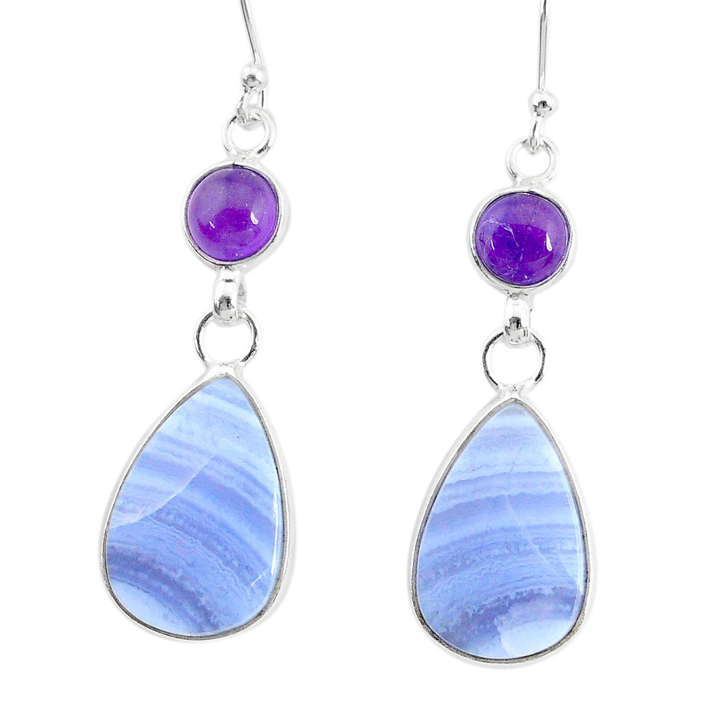 14.91cts natural blue lace agate amethyst 925 silver dangle earrings r86804