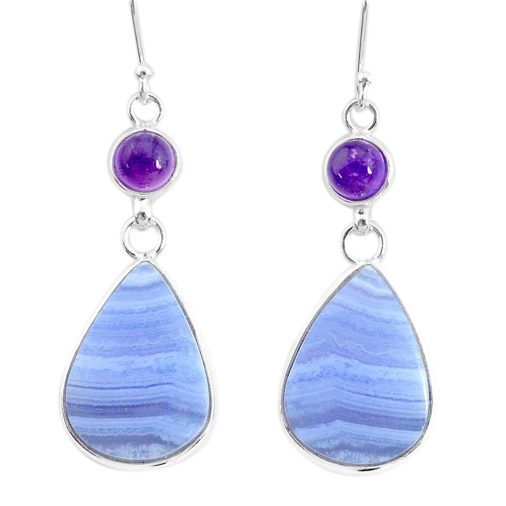 17.17cts natural blue lace agate amethyst 925 silver dangle earrings r86807