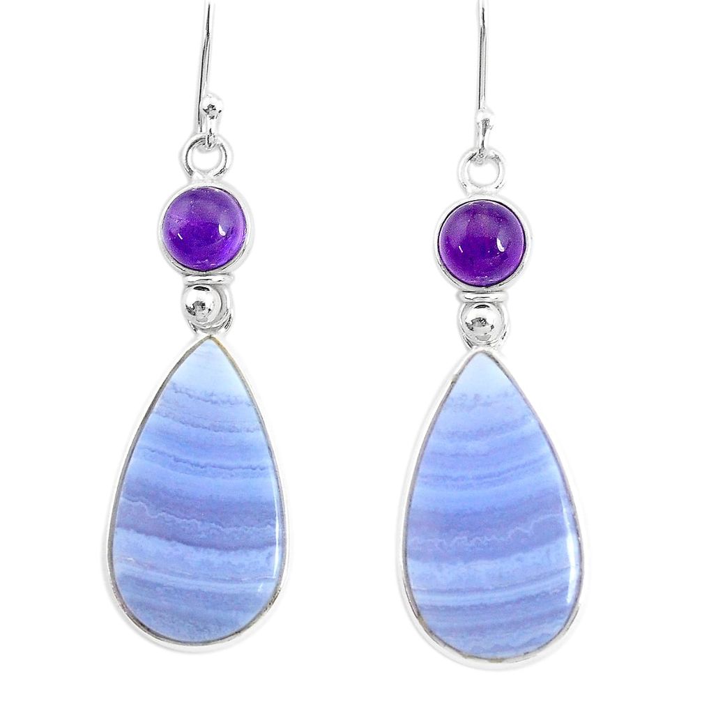 17.87cts natural blue lace agate amethyst 925 silver dangle earrings r86811