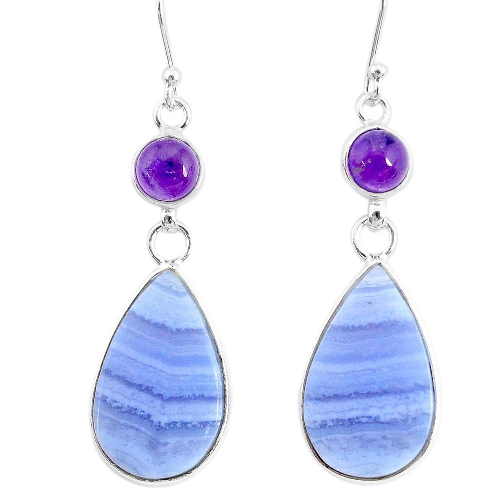 18.39cts natural blue lace agate amethyst 925 silver dangle earrings r86816