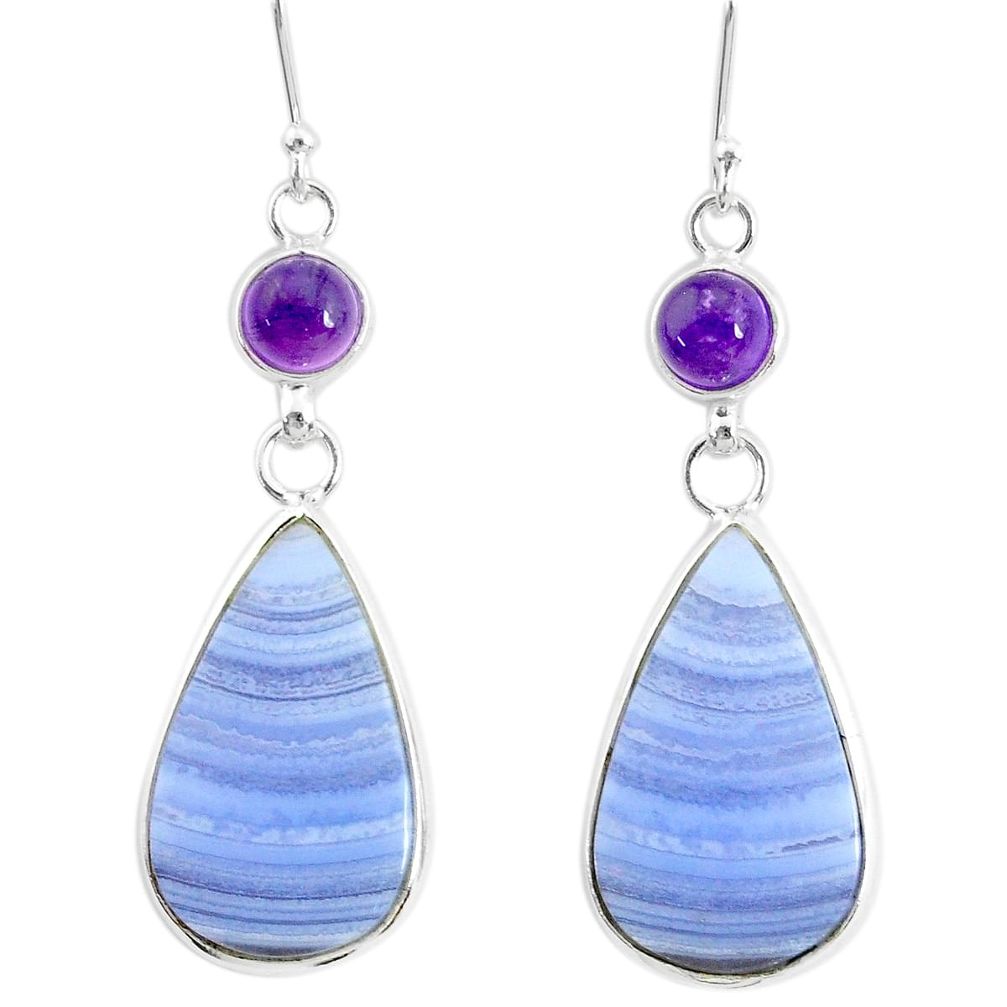 17.35cts natural blue lace agate amethyst 925 silver dangle earrings r86817