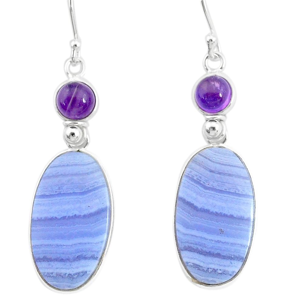19.12cts natural blue lace agate amethyst 925 silver dangle earrings r86818