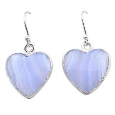 13.49cts natural blue lace agate heart 925 sterling silver earrings t60913